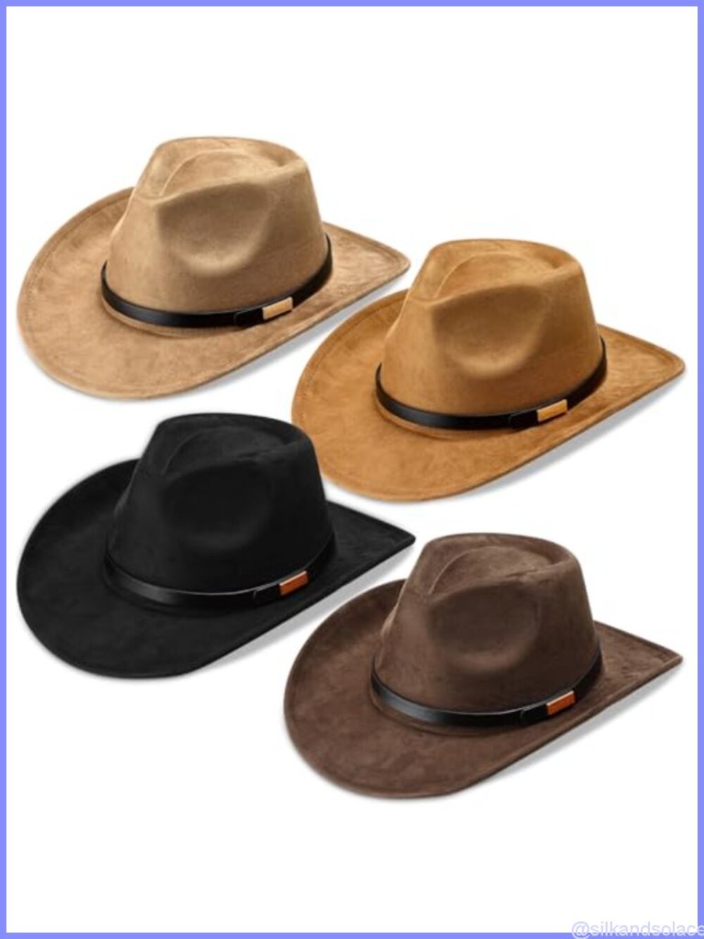4 Pack Suede Cowboy Hats Western Wide Brim Panama Hat for Men Women